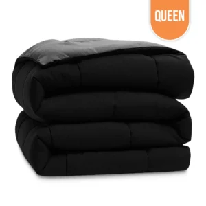 Microfiber Reversible Comforter Queen 90″x90″ – Dark Grey / Black