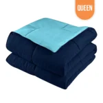 Microfiber Reversible Comforter Queen 90″x90″ – Navy Blue / Light Blue