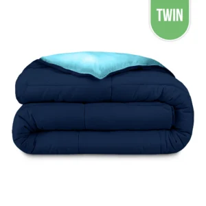 Microfiber Reversible Comforter Twin 66″x90″ – Navy Blue / Light Blue