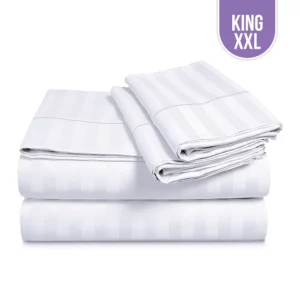 T-250 White Stripe Bed Sheet King Flat XXL – 112″x115″