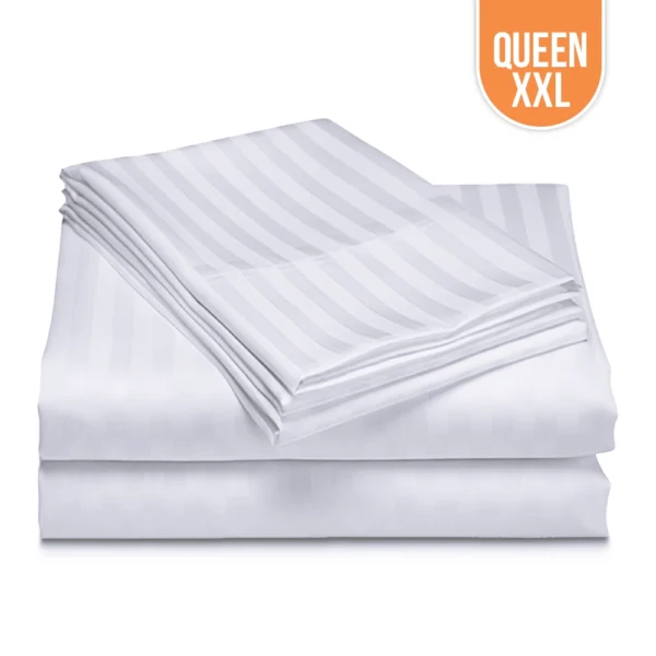 T-250 White Stripe Bed Sheet Queen Flat XXL – 94″x115″