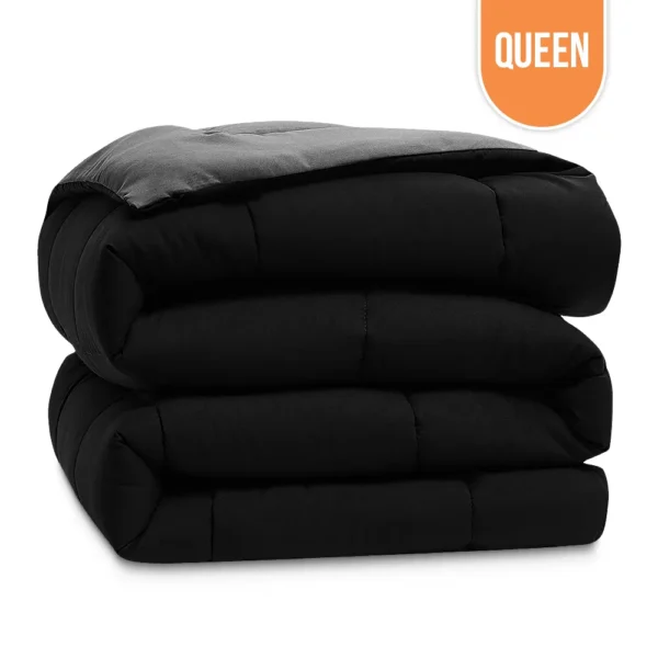 Microfiber Reversible Comforter Queen 90″x90″ – Dark Grey / Black