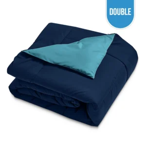 Microfiber Reversible Comforter Double 80″x90″ – Navy Blue / Light Blue