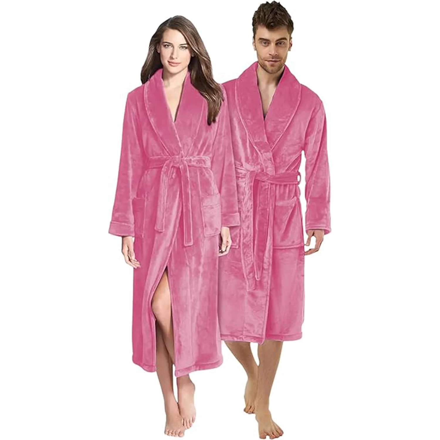 Flannel-Fleece-Bathrobe-Pink Flannel-Fleece-Bathrobe-Pink