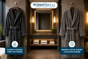 Everest Hooded Terry and Imperial Royal Shawl Collar Bathrobe for hotel, spa and Airbnb