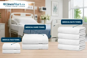 Medical towels for hospitals including bath towels, hand towels, and face towels