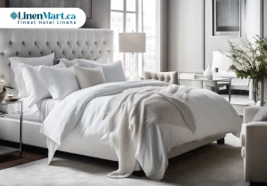 White hotel duvet cover in a luxury guest room
